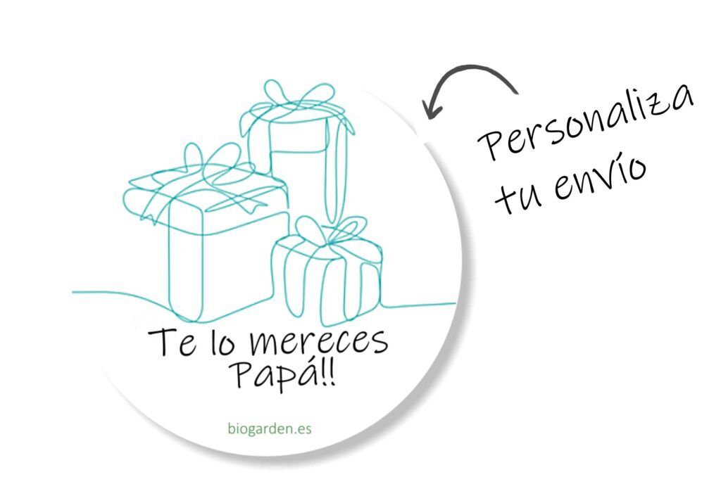 Biogarden, etiqueta "te lo mereces papaá"para personalizar envíos
